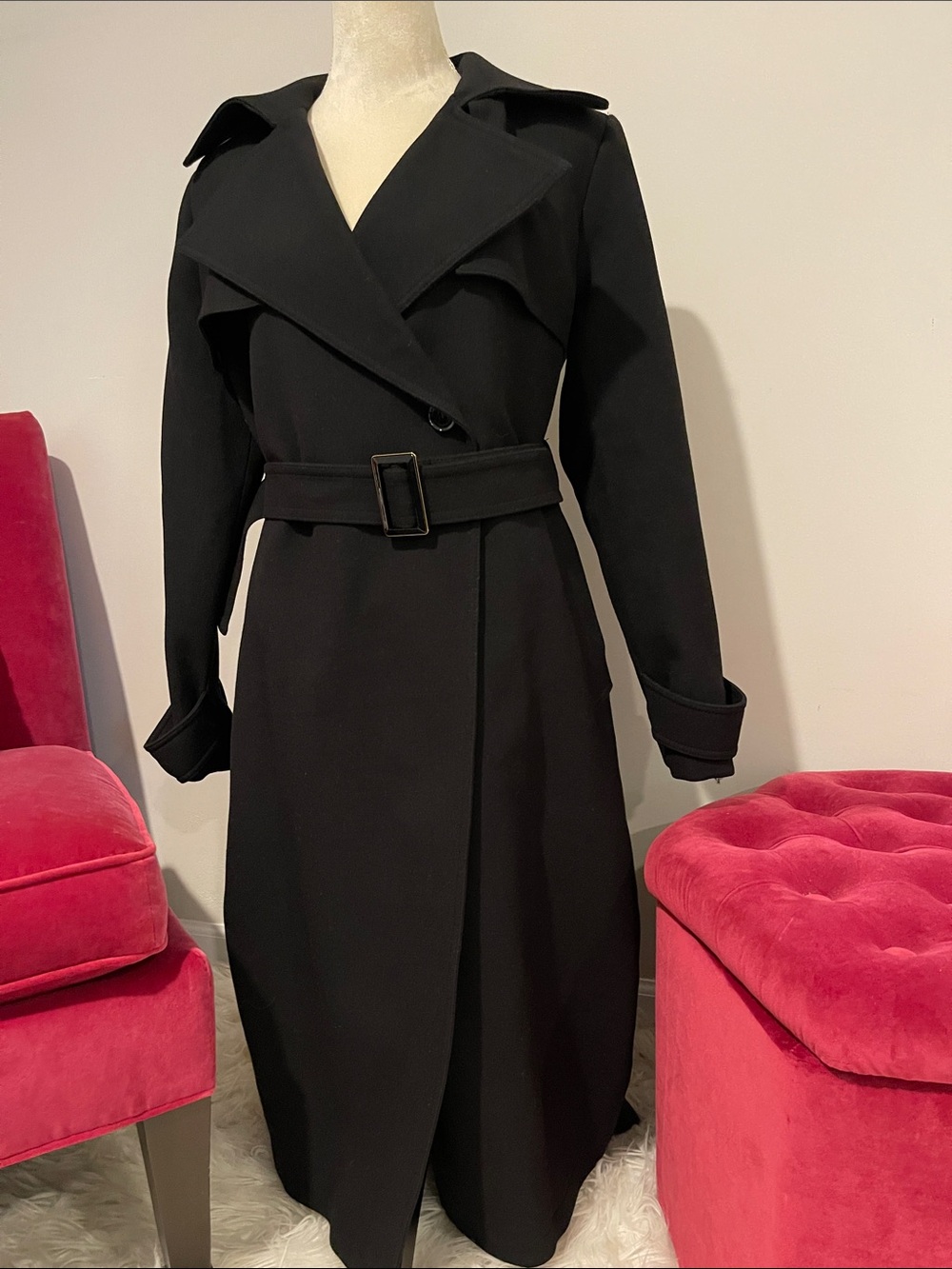 Donna Karan women’s belted Notched collar Trench Coat with Belt